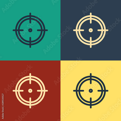 Color Target sport for shooting competition icon isolated on color background. Clean target with numbers for shooting range or shooting. Vintage style drawing. Vector Illustration