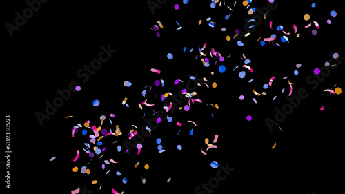 Side shot of colorful confetti on an black background
