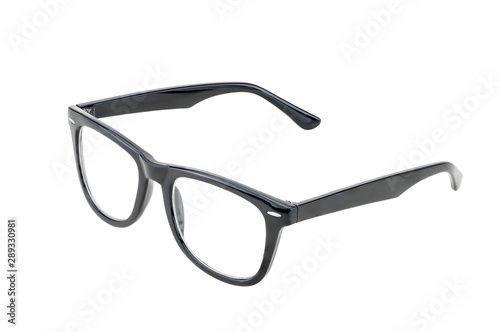 fashionable retro glasses in a black plastic frame on a white background isolated