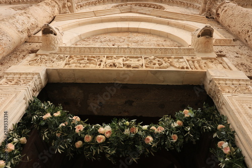Photos Marble portal of the Massa Marittima church with sculptures. Dec