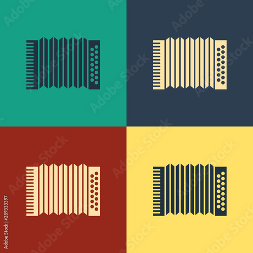 Color Musical instrument accordion icon isolated on color background. Classical bayan, harmonic. Vintage style drawing. Vector Illustration