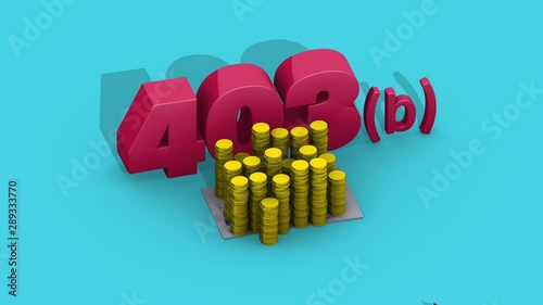 403b Animation with Saving from Paycheck Loop. animated isometric render of 403b Text and a paycheck rolls in with coins and a portion is put into 403b.With matte and ambient occlusion shadow passes photo