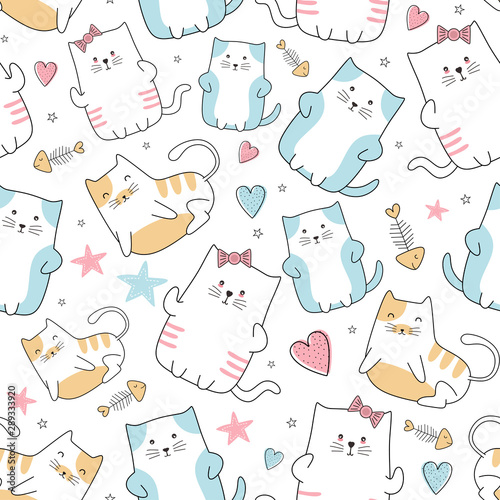 Cute cat seamless pattern w...