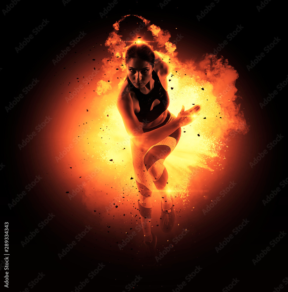 Foto Stock Woman running on fire | Adobe Stock