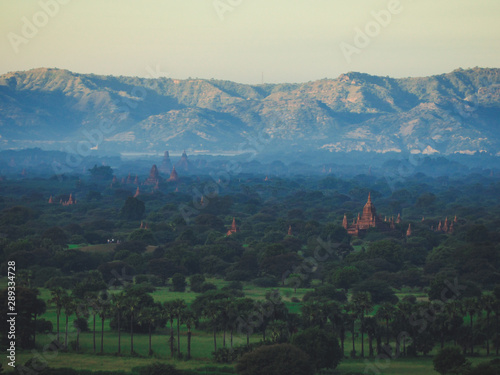 Landscape View of Ancient Temple and Pagoda in Old Bagan  Myanma