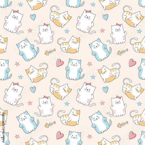 Cute cats seamless pattern ...