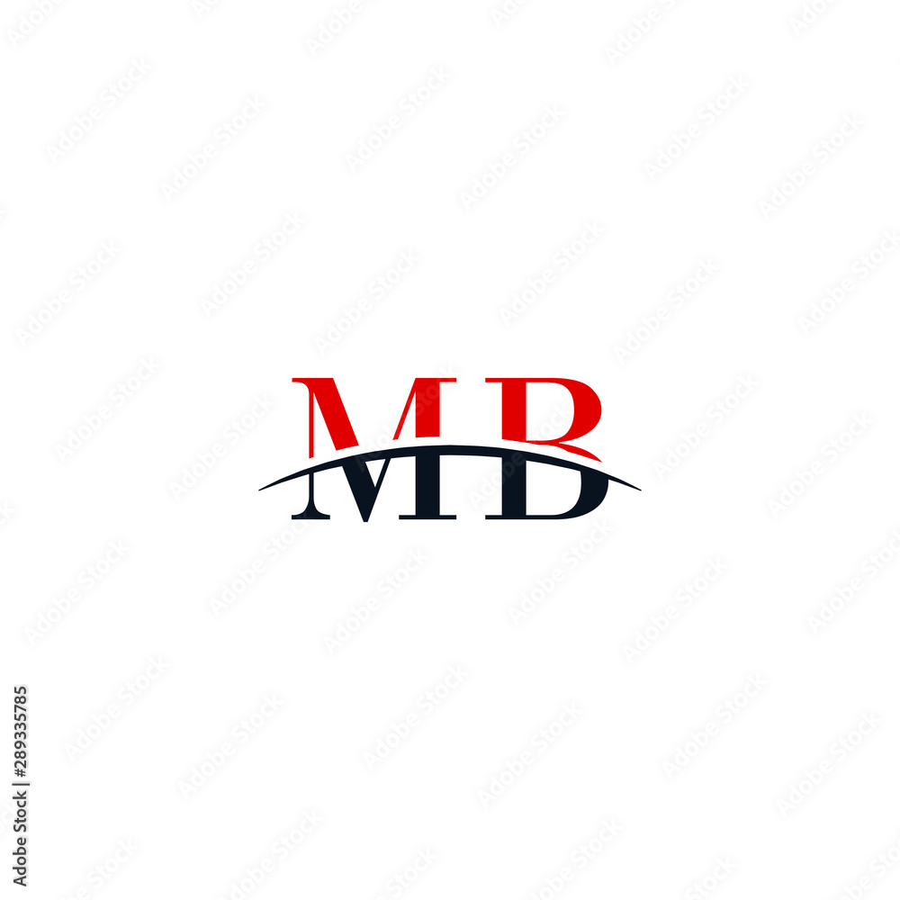 Initial letter MB, overlapping movement swoosh horizon logo company design inspiration in red and dark blue color vector