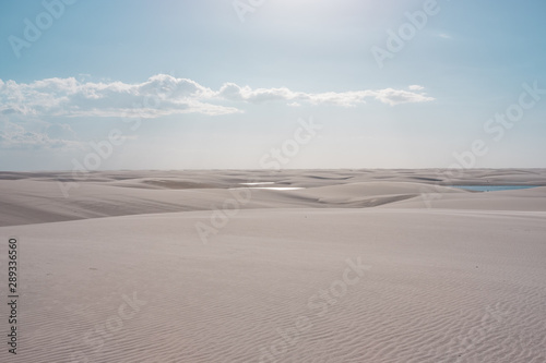 Len  ois Maranhenses oasis lake in desert with sand dunes sunset afternoon