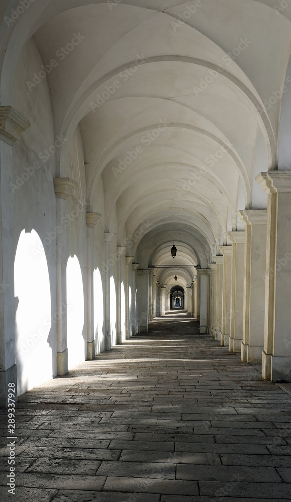 Arches without people in Vicenza City in Italy called Portici di