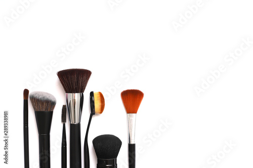 makeup brushes on white background beauty concept  self care  cosmetics store copyscape