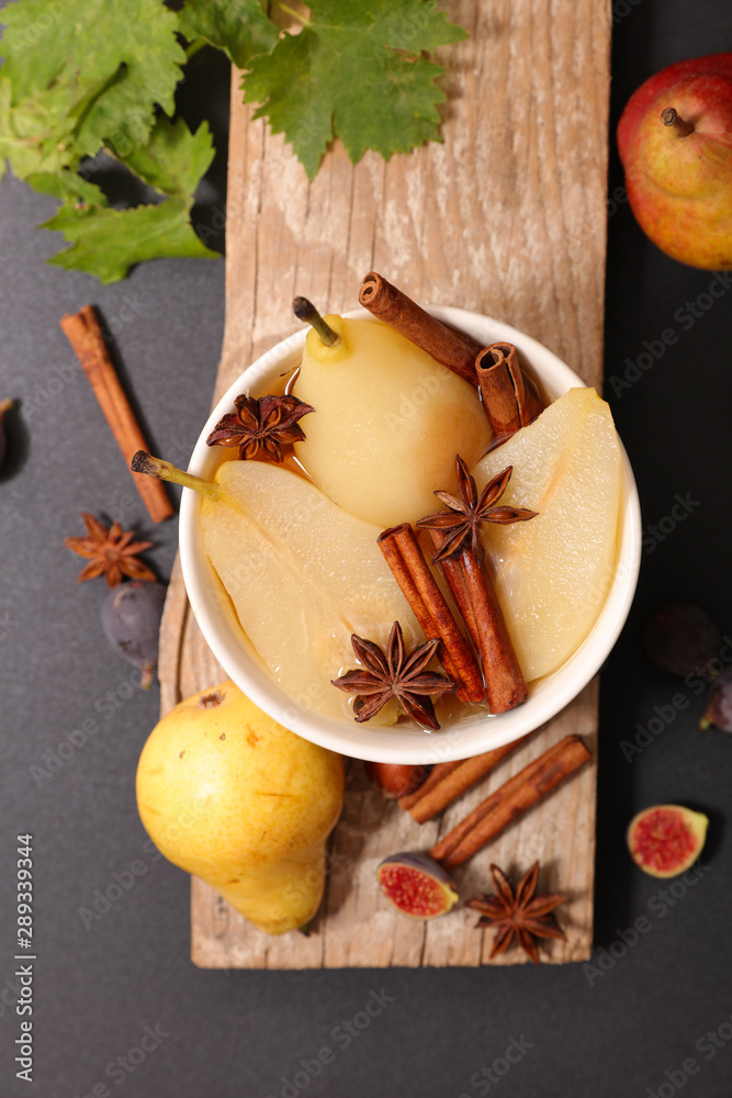 poached pear with syrup and spices poached pear with syrup and spices