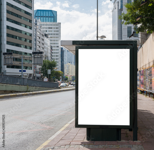 Bus stop billboard background in city view