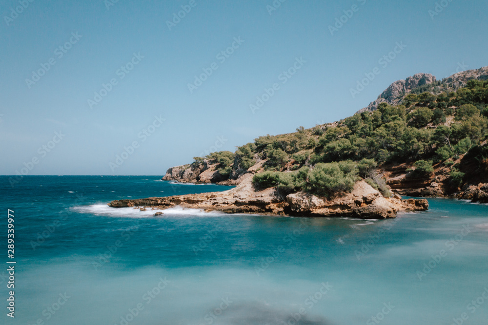 Fototapeta premium Alcudia in Mallorca la Victoria turquoise beach and s Illot from Balearic Islands
