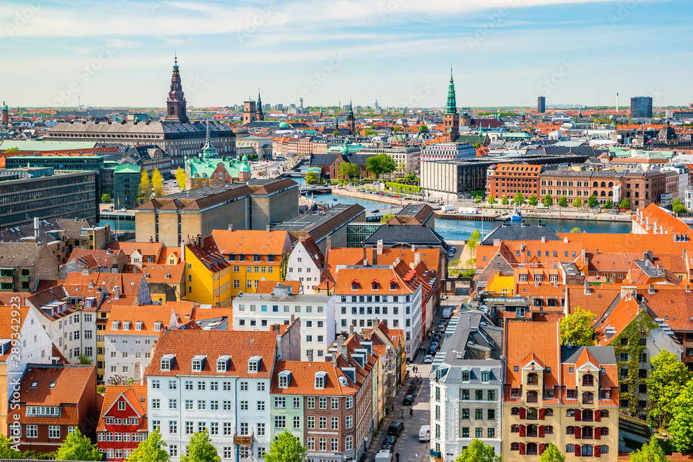 Fototapeta premium Beautiful aerial view of Copenhagen from above, Denmark