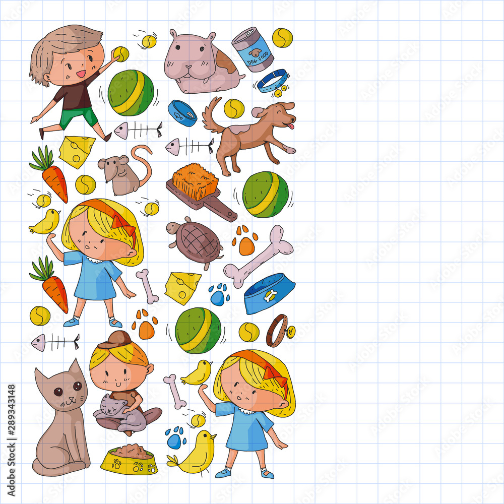 Pet shop. Vector illustration with animals, dog, cat, fish, Colorful background with kitten, bird, puppy. Veterinarian clinic. Pet shop. Vector illustration with animals, dog, cat, fish, Colorful background with kitten, bird, puppy. Veterinarian clinic.