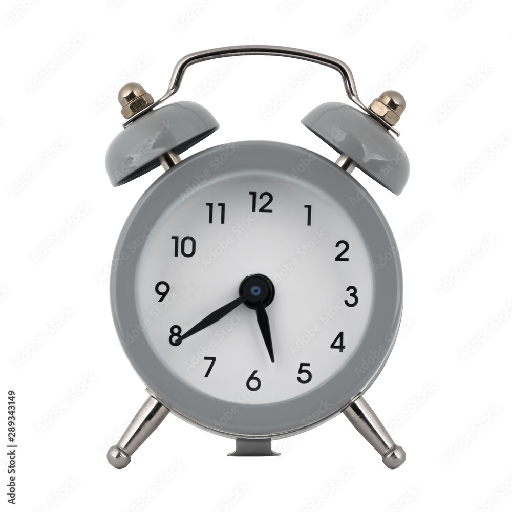 A gray clock with an alarm clock on a white background shows with arrows the time is five hours forty minutes or seventeen hours forty minutes A gray clock with an alarm clock on a white background shows with arrows the time is five hours forty minutes or seventeen hours forty minutes