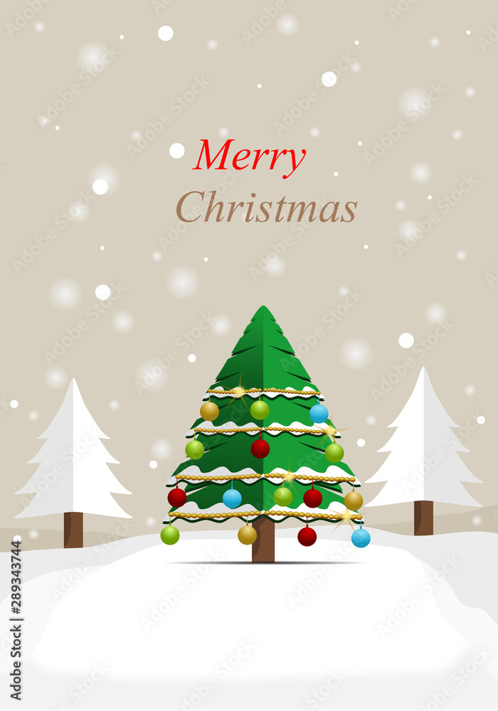 Christmas tree gift card. Holiday background. Merry Christmas and Happy New Year. winter design Vector illustration