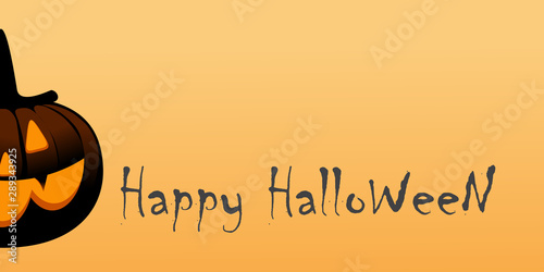 Happy Halloween Vector Text Banner design with orange background and pumpkin