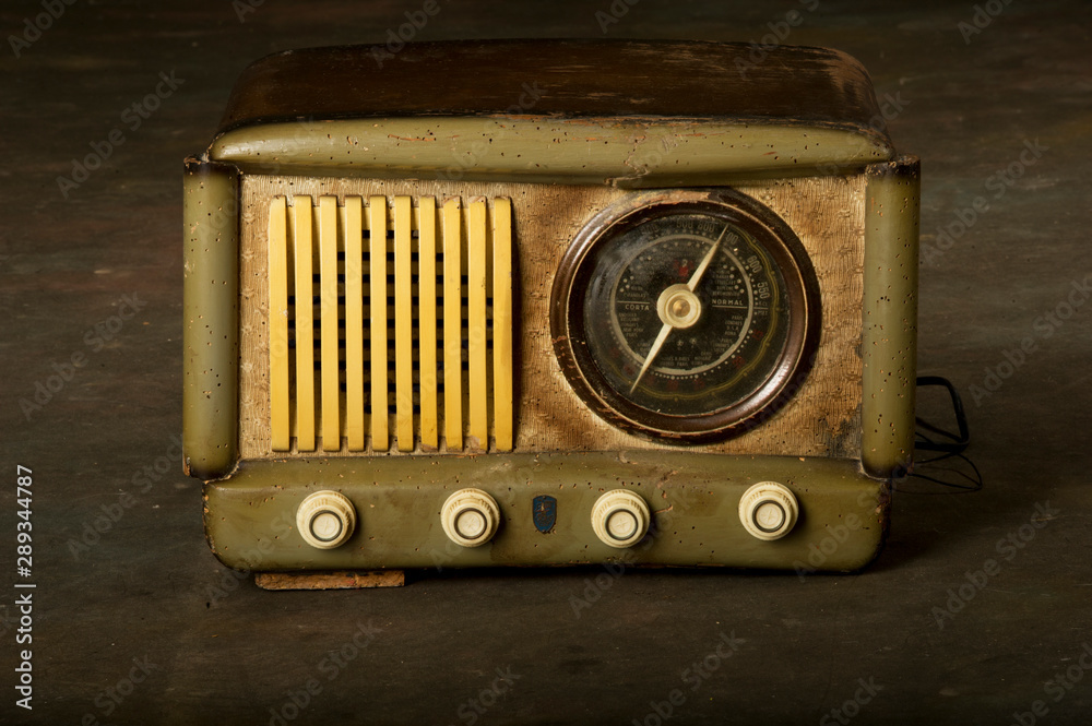 Old radio damaged by woodworm