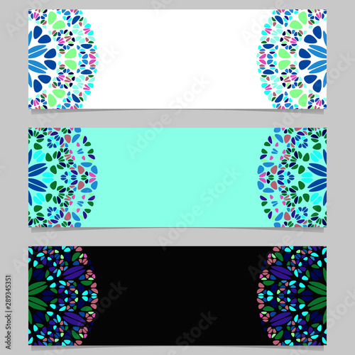 Horizontal geometrical gemstone mandala banner template set - colorful abstract vector graphic designs with round geometry