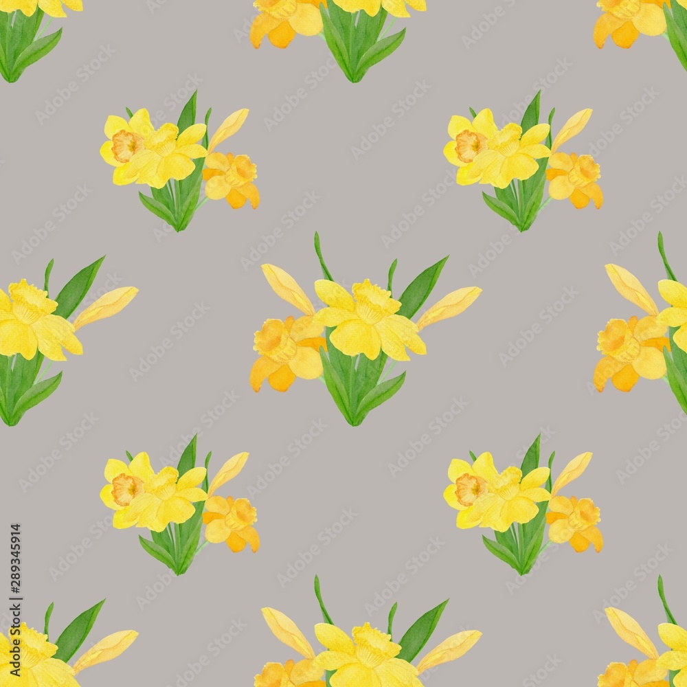 Seamless pattern background with daffodils 