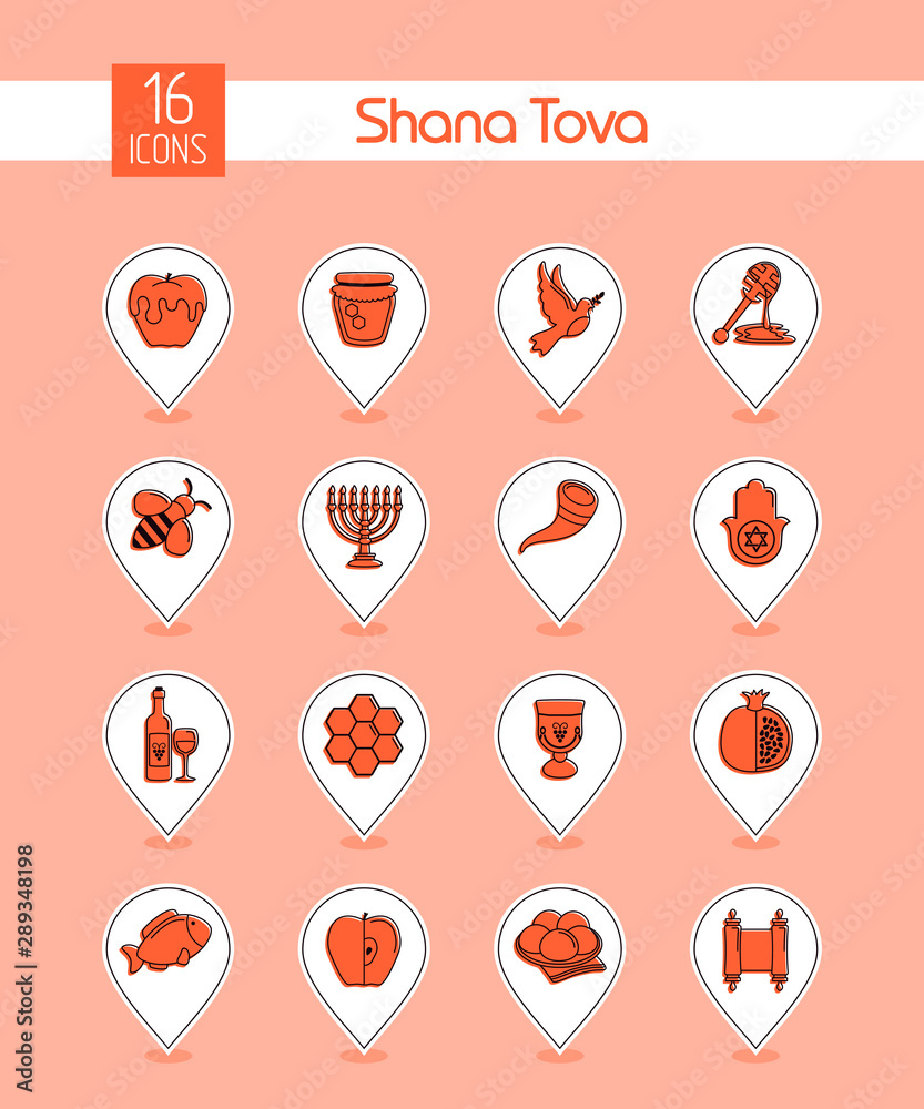 Rosh Hashanah, Shana Tova Jewish New year icon set Rosh Hashanah, Shana Tova Jewish New year icon set