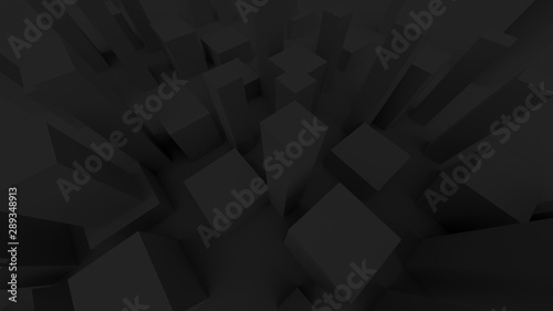dark gray background architecture. wallpaper and textures. 3d illustration of extruded cubes as stylized buildings.
