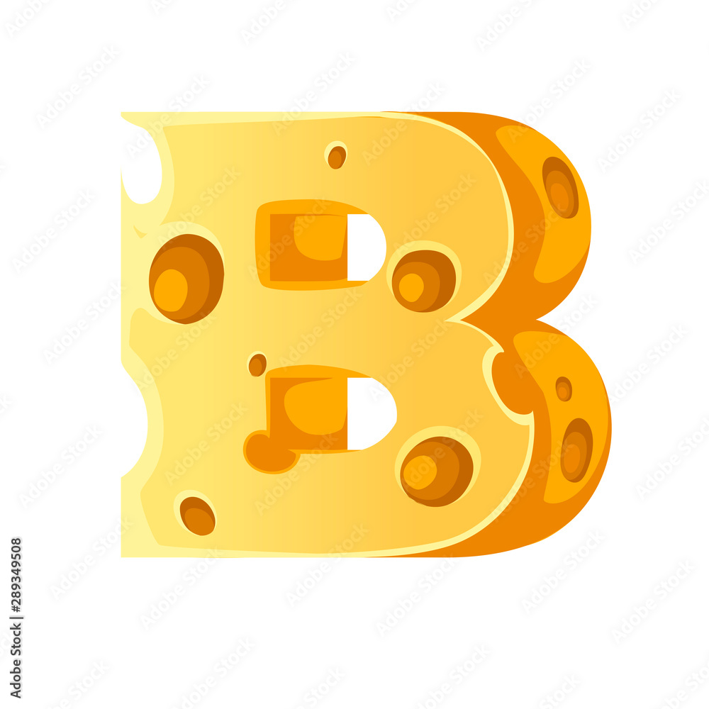 Cheese letter B style cartoon food design flat vector illustration isolated on white background