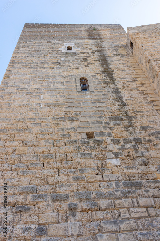 Italy, Bari, view and details of the Swabian castle, an imposing fortress dating back to the 13th century.