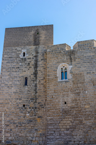 Italy, Bari, view and details of the Swabian castle, an imposing fortress dating back to the 13th century. Window detail