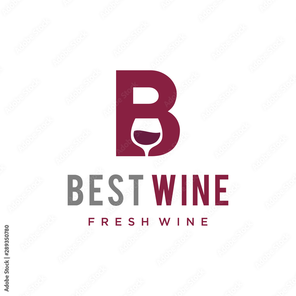 Illustration of abstract B sign with wine glass inside logo design