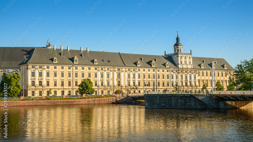 University of Wroclaw, view from the island of Slodowa on the banks of the Odra River.