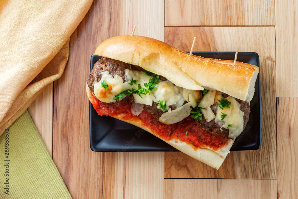 Fotografie Meatball Parmesan Hero Sandwich