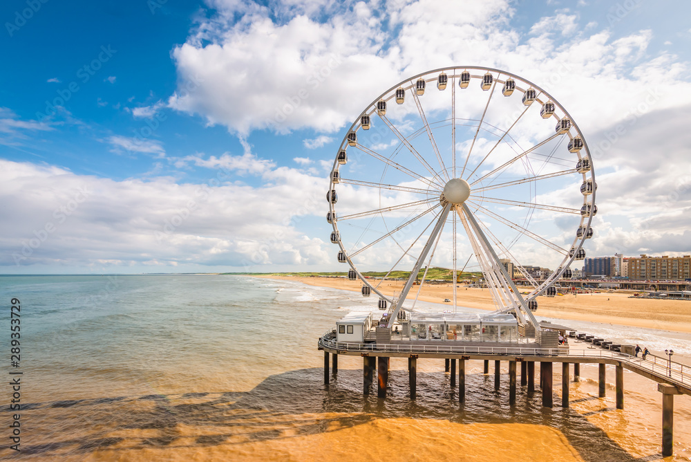 Ferris wheel on the beach of Scheveningen, North Sea, Netherlands.