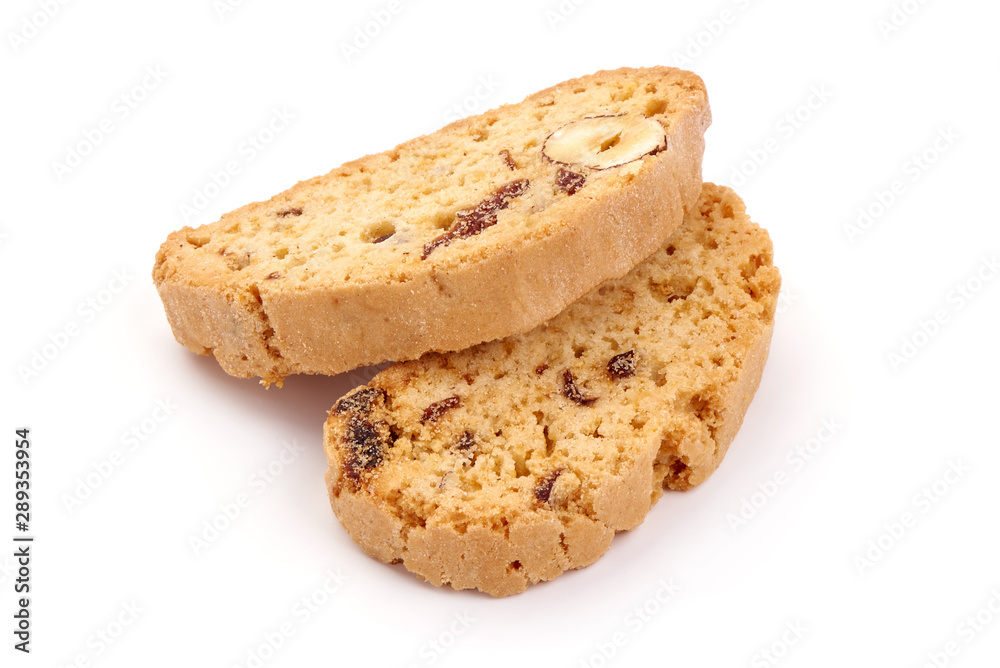 Italian cranberry almond biscotti, cantuccini cookies, isolated on white background