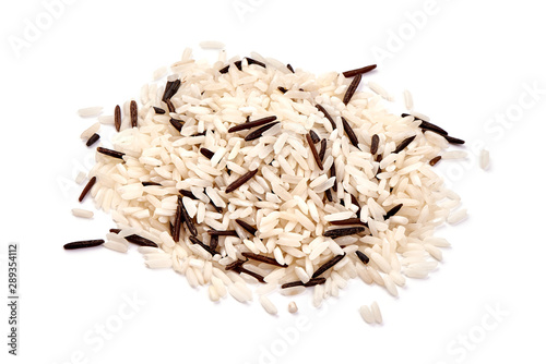 Long grain rice and wild rice mix, isolated on white background