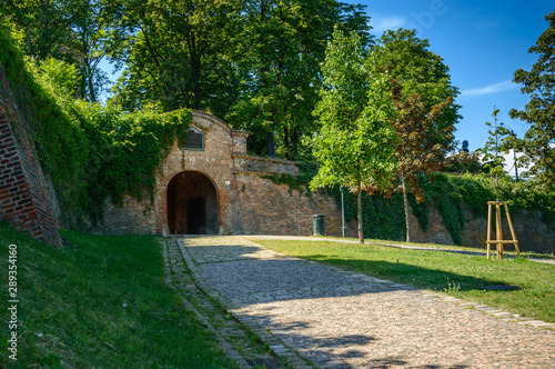 Main entrance to the Spilberk castle, defensive walls from the park side.