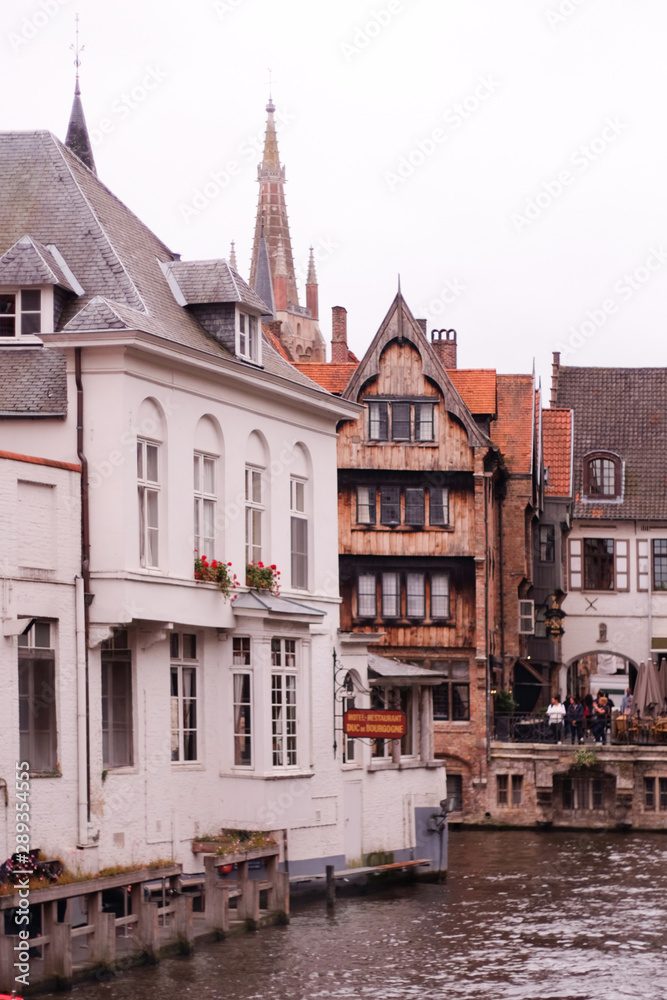 Typical buildings near the river in the city of Bruges,Belgium.