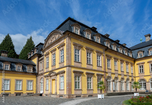 Architecture of the yellow classic style Arolsen castle in Bad Arolsen in the Sauerland region