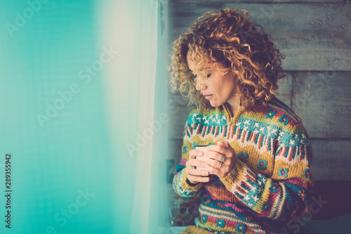 Fotografija Lonely cacuasian adult lady at home - people relaxing and taking his own time lo