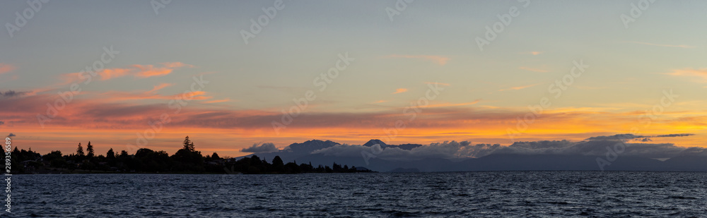 Evening with sunset over Taupo lake, New Zealand