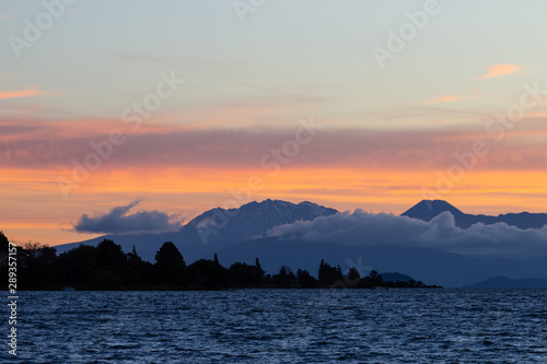 Evening with sunset over Taupo lake, New Zealand