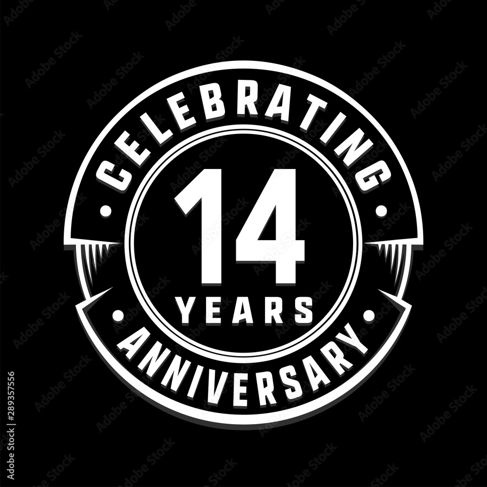 Celebrating 14th years anniversary logo design. Fourteen years logotype. Vector and illustration.