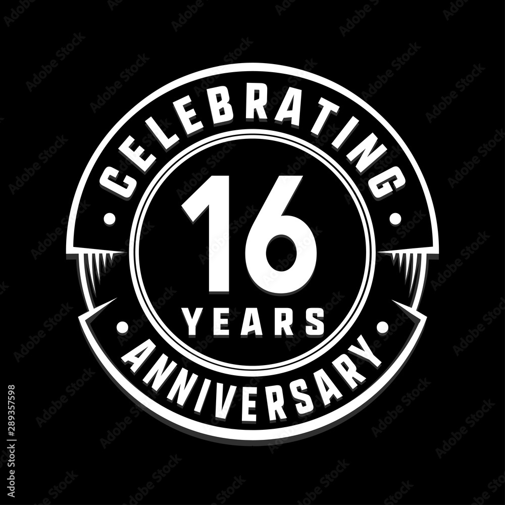 Celebrating 16th years anniversary logo design. Sixteen years logotype. Vector and illustration.