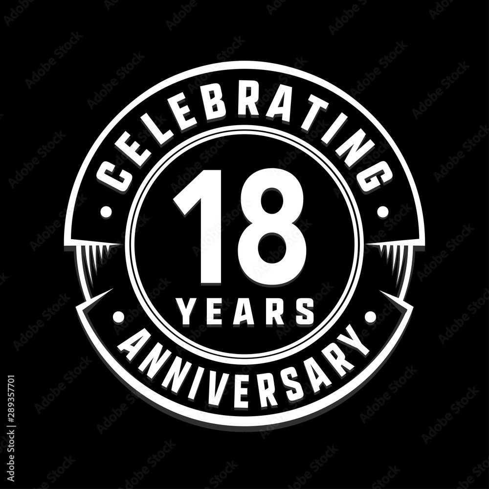 Celebrating 18th years anniversary logo design. Eighteen years logotype. Vector and illustration.