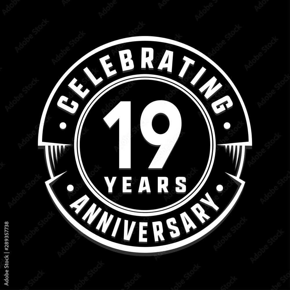 Celebrating 19th years anniversary logo design. Nineteen years logotype. Vector and illustration.