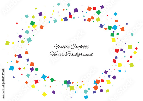 Festive color square confetti background. Abstract frame confetti texture for holiday  postcard  poster  website  carnival  birthday  children s parties. Cover confetti mock-up. Wedding card layout