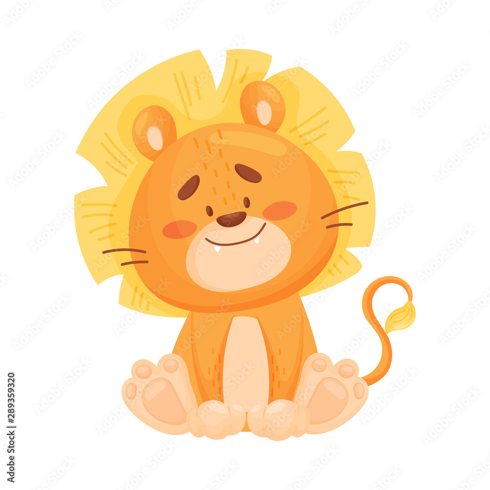 Obraz premium Cute little lion is sitting. Vector illustration on a white background.