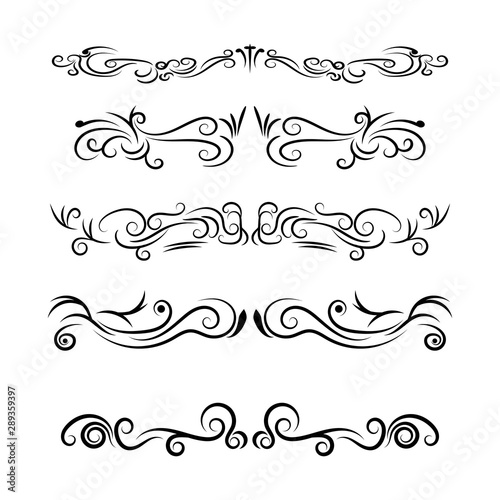 Hand drawn decorative swirls dividers and borders vector set.