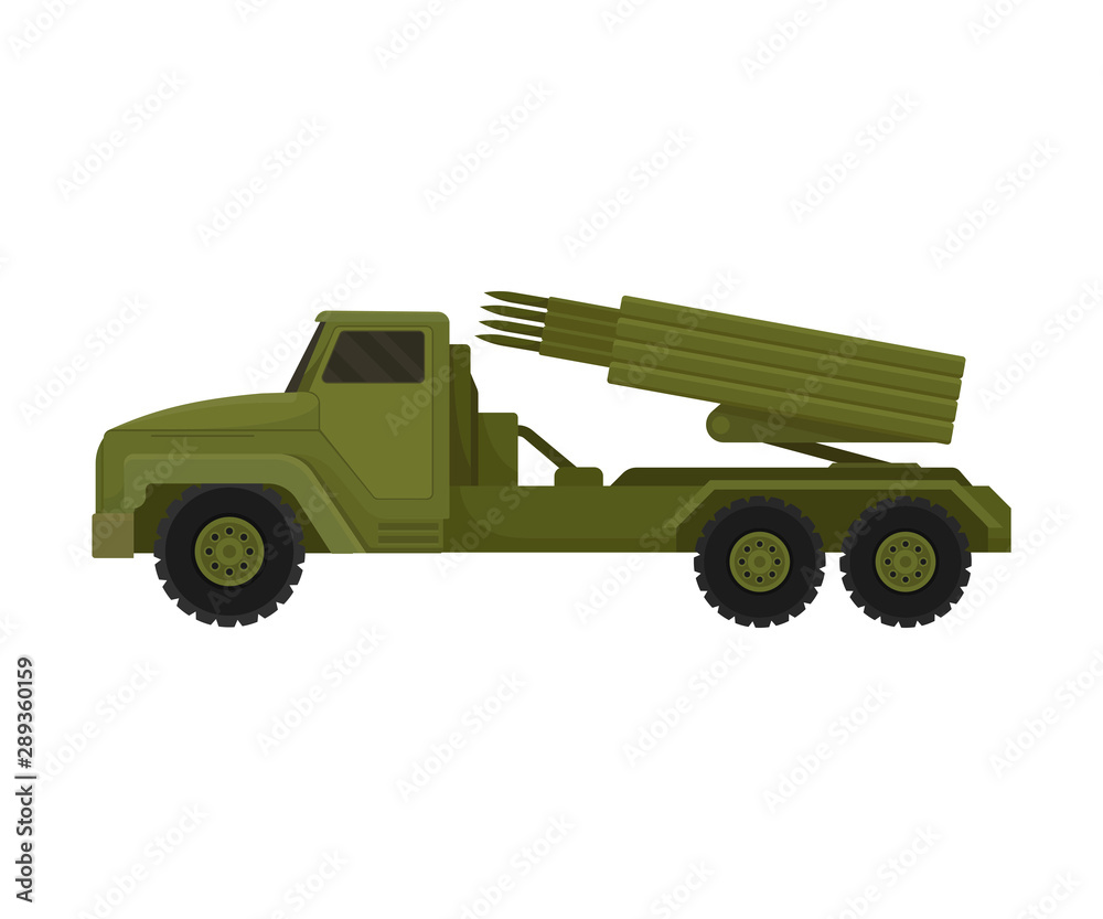 Rocket launcher truck. Vector illustration on a white background.
